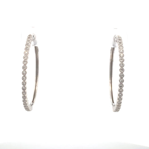 18ct Gold Round Brilliant Cut Diamond Rub-Over Hoop Earrings