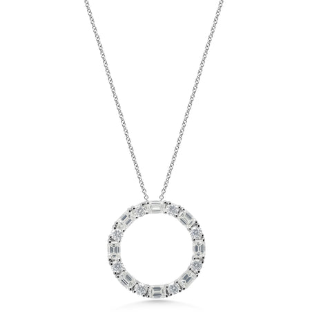 18ct White Gold Emerald & Round Brilliant Cut Diamond Claw Set 'Circle of Life' Pendant