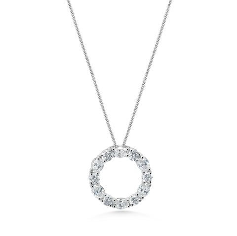 18ct White Gold Oval & Round Brilliant Cut Diamond Claw Set 'Circle of Life' Pendant