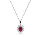 18ct Gold Oval Cut Ruby Cluster Pendant