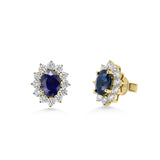 18ct Gold Oval Cut Sapphire Cluster Earrings