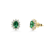 18ct Gold Oval Cut Emerald Cluster Earrings
