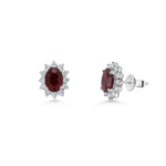 18ct Gold Oval Cut Ruby Cluster Earrings