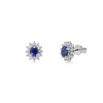 18ct Gold Oval Cut Sapphire Cluster Earrings