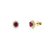 18ct Gold Oval Cut Ruby Cluster Earrings