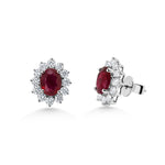 18ct Gold Oval Cut Ruby Cluster Earrings