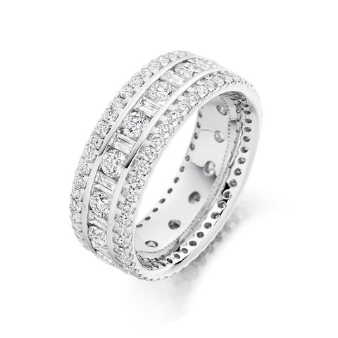 Round & Baguette 3 Row Ring 2.50ct Full - Jade Wedding Rings
