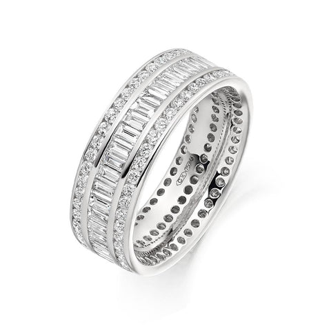 Round & Baguette 3 Row Ring 2.40ct Full - Jade Wedding Rings