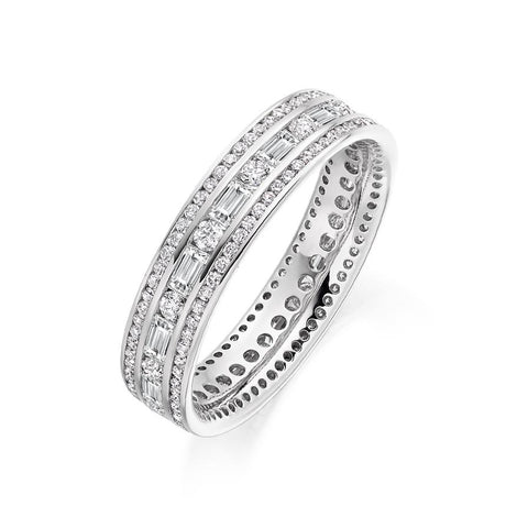 Round & Baguette 3 Row Ring 1.25ct Full - Jade Wedding Rings