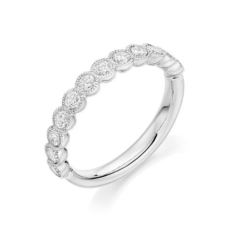 Round Brilliant Cut Swirl Rub-Over Set Half Eternity Ring 0.75ct