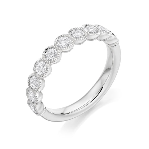 Round Brilliant Cut Swirl Rub-Over Set Half Eternity Ring 1.00ct