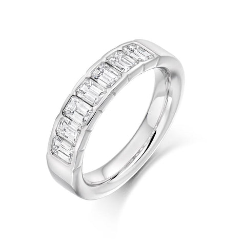 Emerald Cut Rubover 7 Stone Ring 1.50ct - Jade Wedding Rings