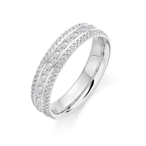 Round & Baguette 3 Row Ring 0.60ct Half - Jade Wedding Rings