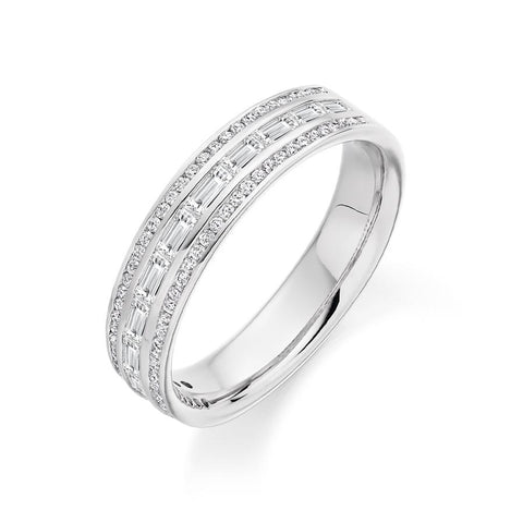 Round & Baguette 3 Row Ring 0.70ct Half - Jade Wedding Rings